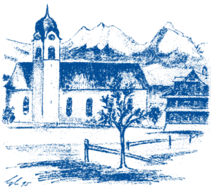 Zeichnung Kirche Lauerz mit Mythen
